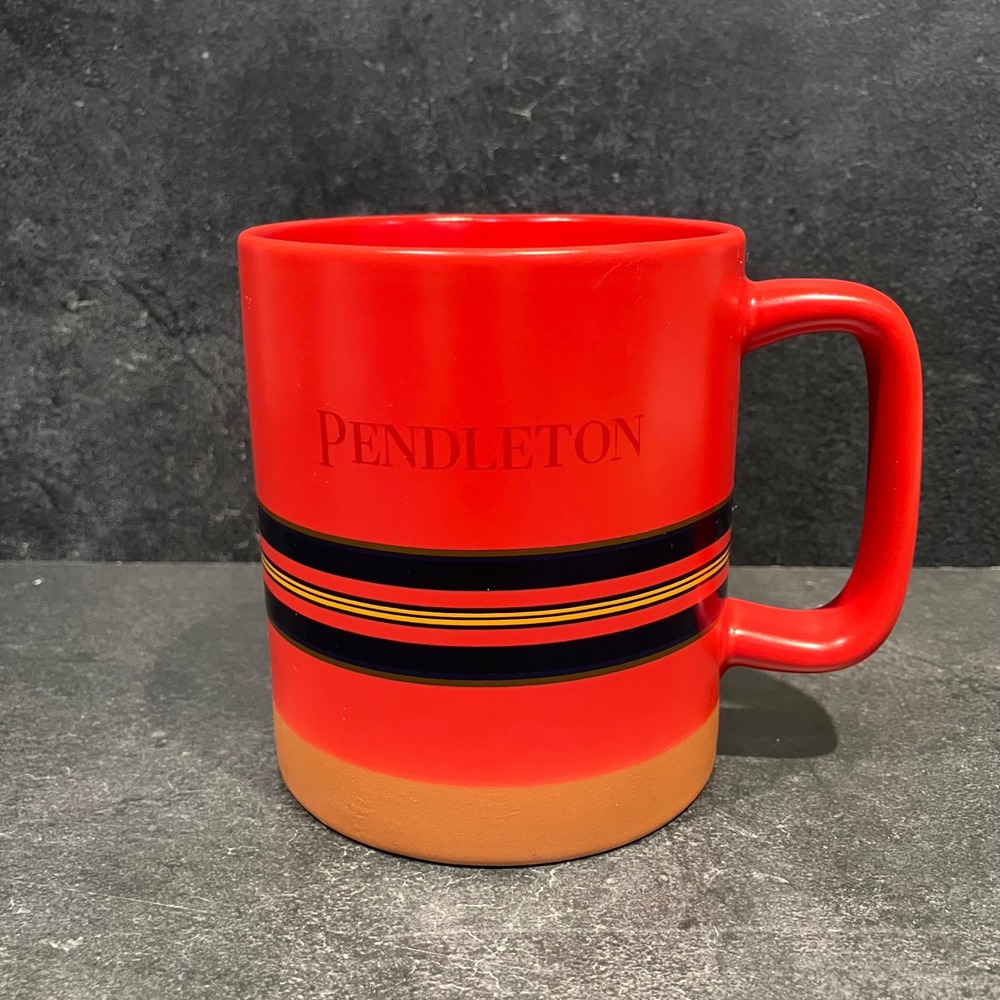 Pendleton Woolen Mills Coffee Mug Striped Stoneware Large Cup 18oz Red